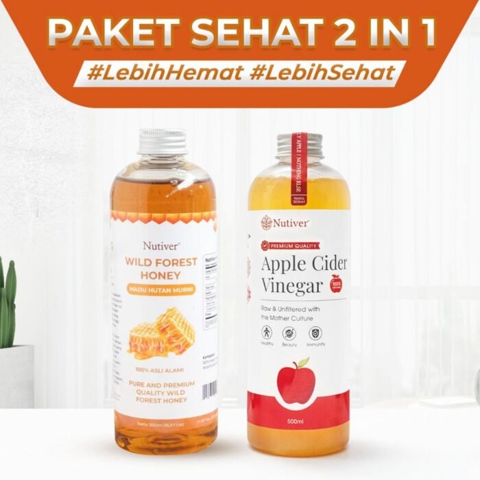 NUTIVER Paket Hemat 3 - Madu Hutan 500ml & Cuka Apel 500ml Organik / Bundling Hemat Sehat 2 In 1 - Image 2