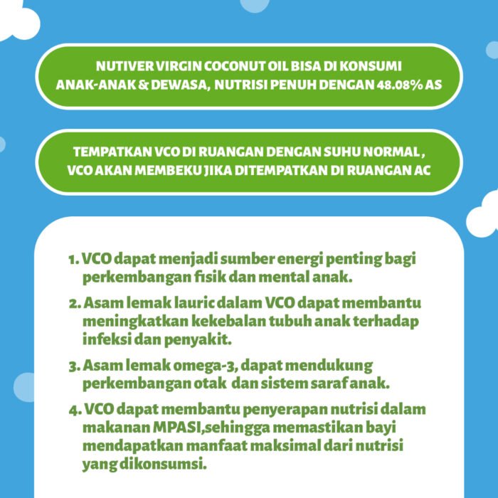 Nutiver VCO MPASI Anak 250ml - Extra Virgin Coconut Oil Cold Pressed untuk Pertumbuhan dan Kekebalan Tubuh - Image 7