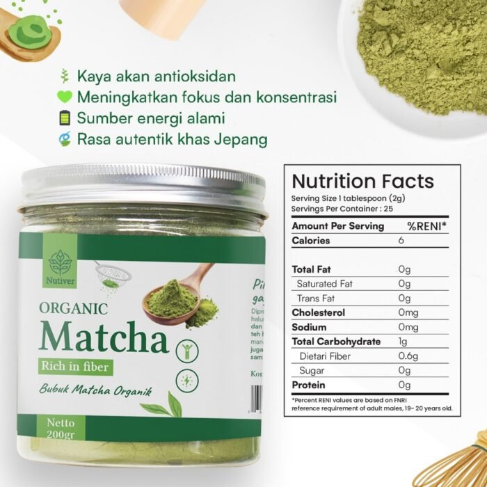 NUTIVER Pure Matcha Powder Premium Matcha Bubuk Matcha Organic & Original 200gr - Image 4